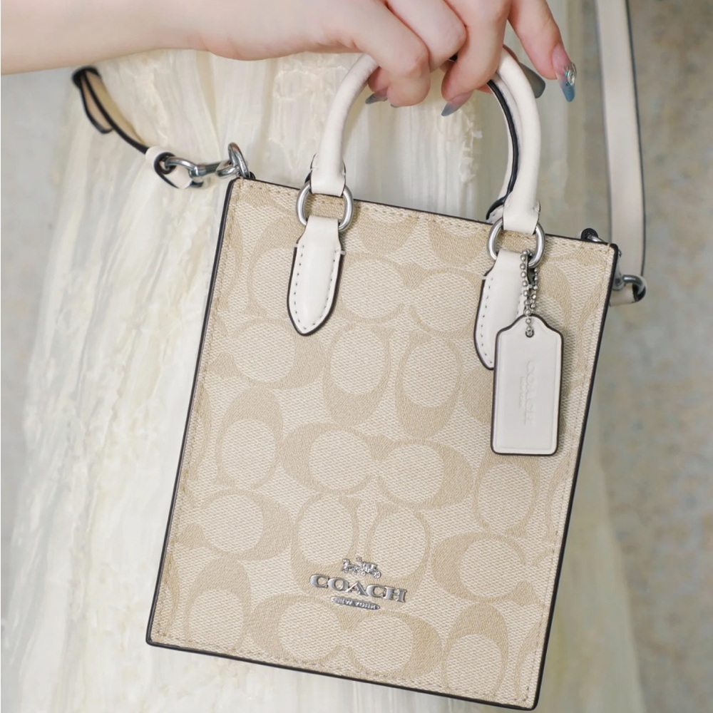 Coach North South Mini Tote Signature Canvas LIGHT KHAKI CHALK CJ494 NWT $350